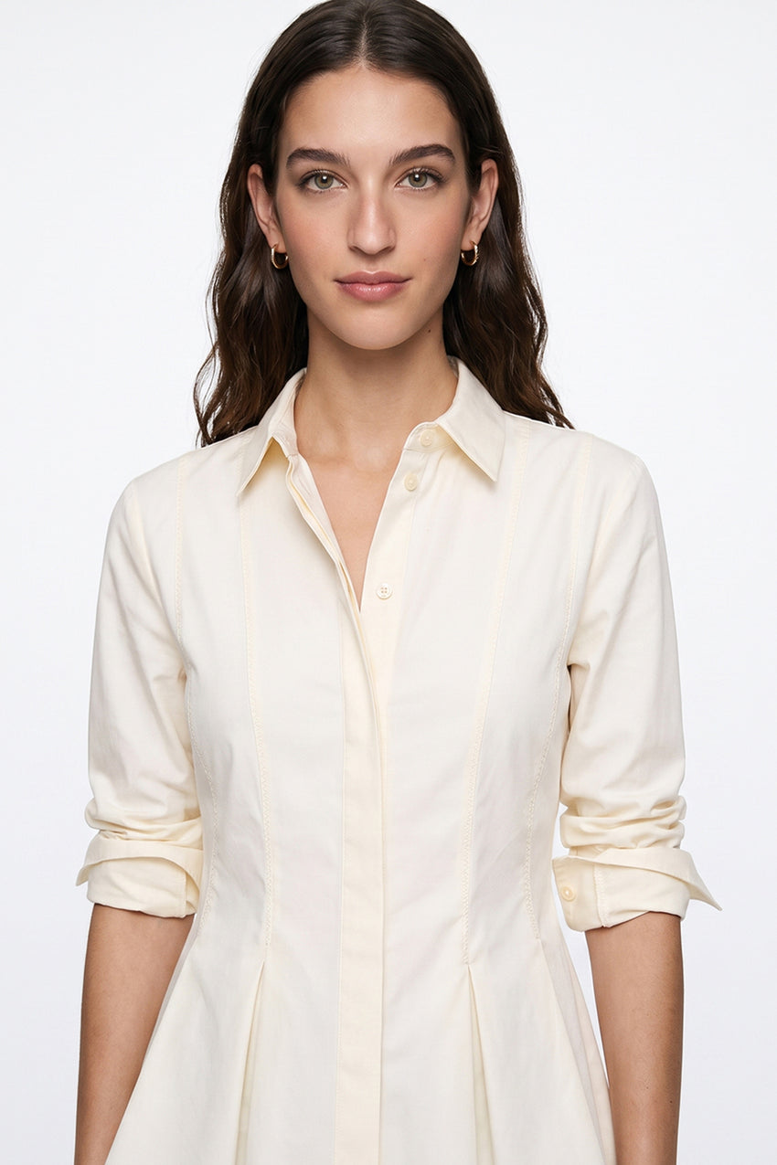 Fitted Pleated Long Sleeve Shirt - ECRU