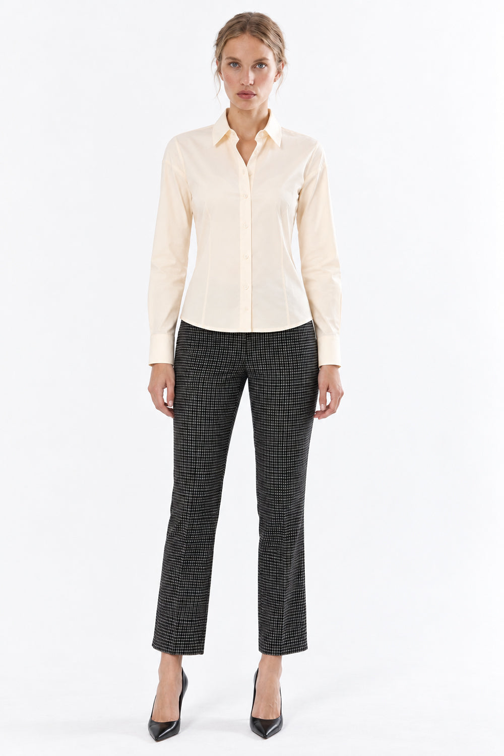 Long Sleeve Shirt with Back Pleats - CREAM