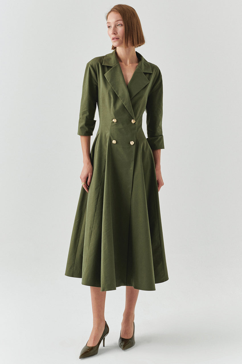 Estelle Pocketed Jacket Collar Dress Khaki