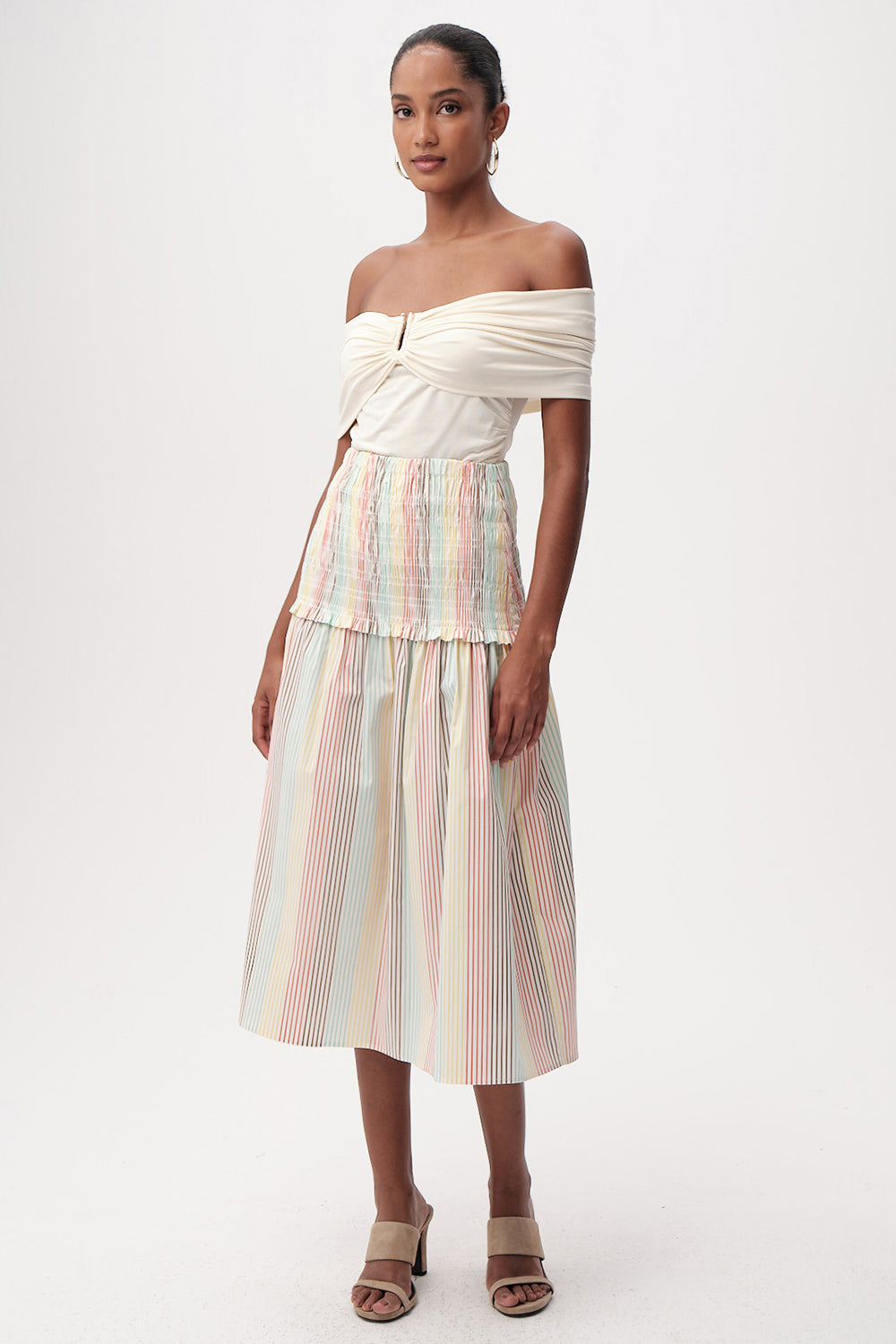 High-Waist Smocked Midi Skirt - MULTICOLOR