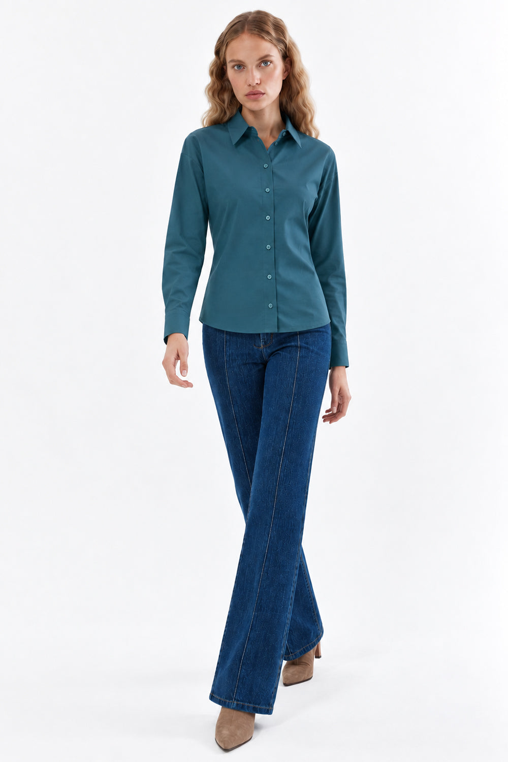 Long Sleeve Shirt with Back Pleats - DARK GREEN