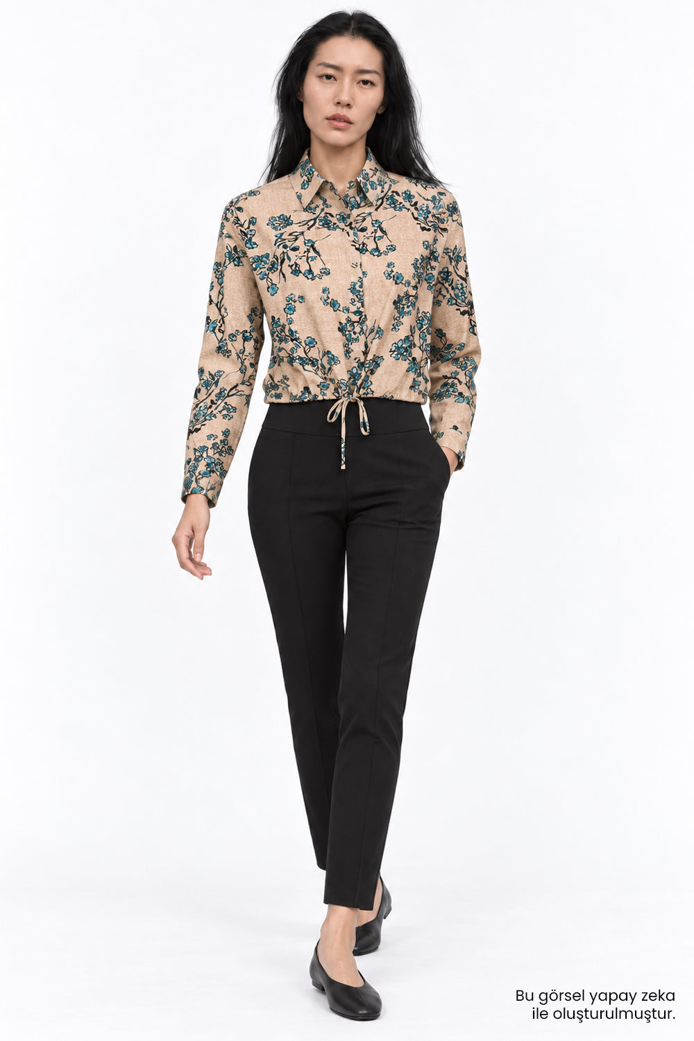 Collared Shirt with Elastic Hem - MULTICOLOR
