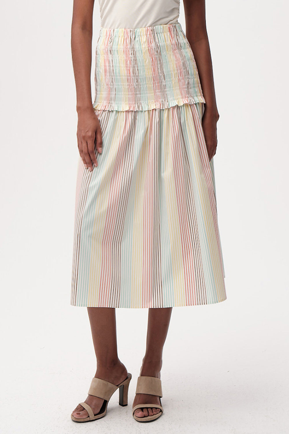 High-Waist Smocked Midi Skirt - MULTICOLOR