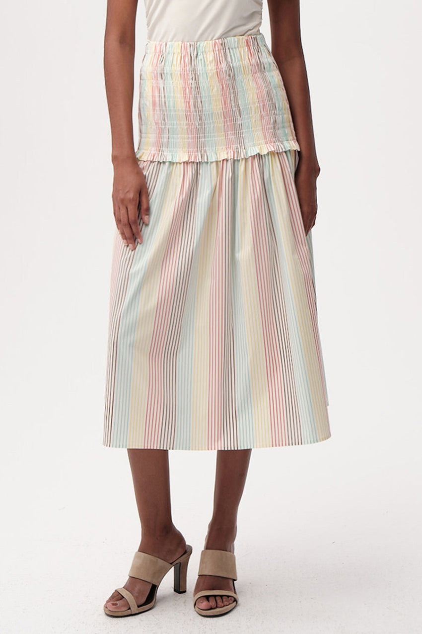 High-Waist Smocked Midi Skirt - MULTICOLOR