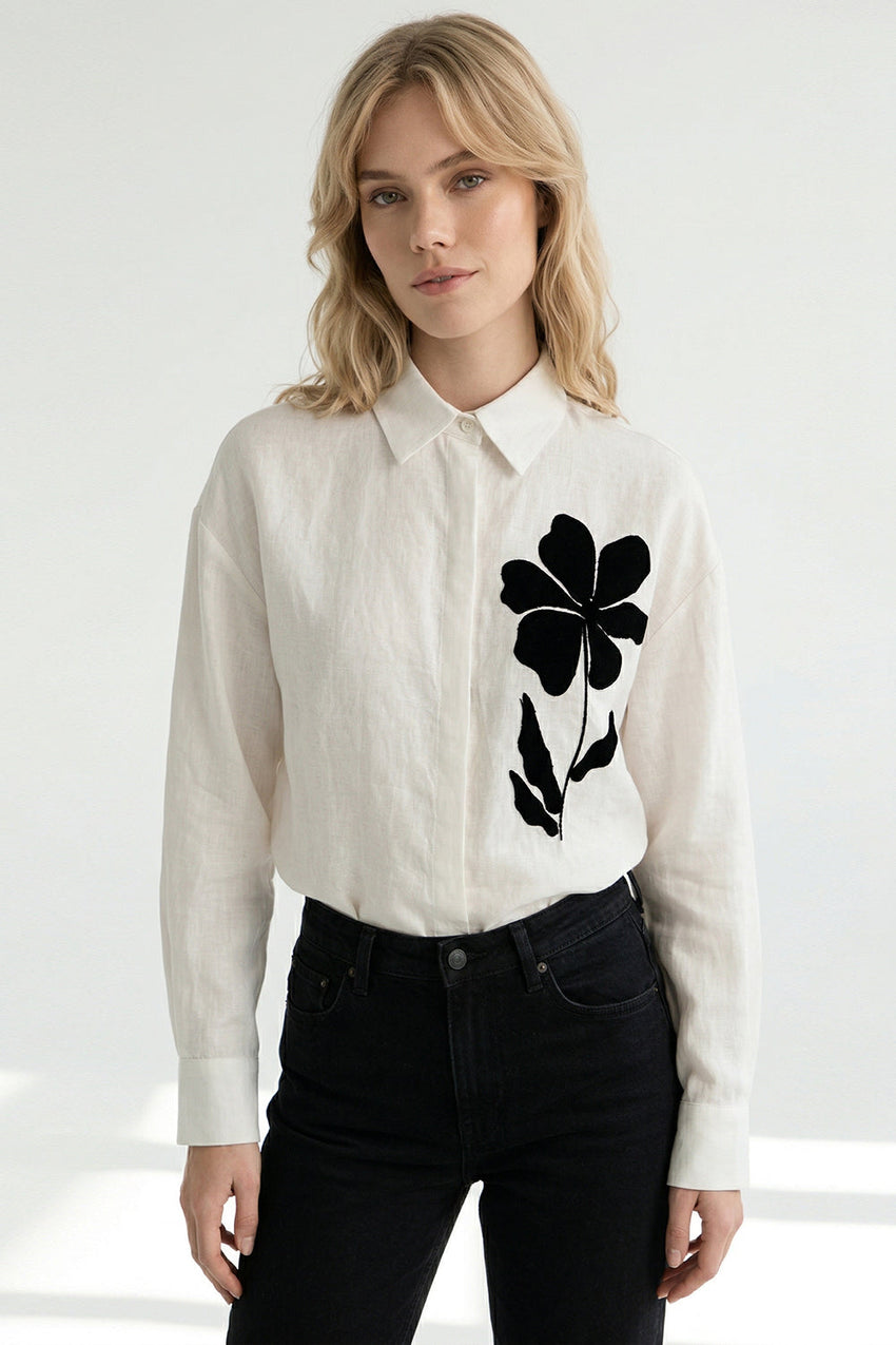 Canon Long Sleeve Linen Shirt - WHITE