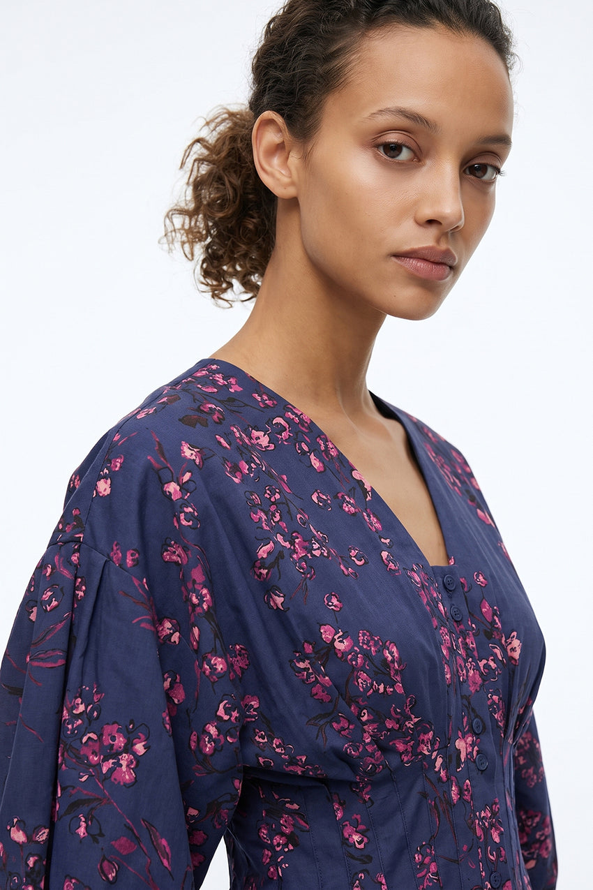 Fitted Pleated Raglan Sleeve Shirt - MULTICOLOR