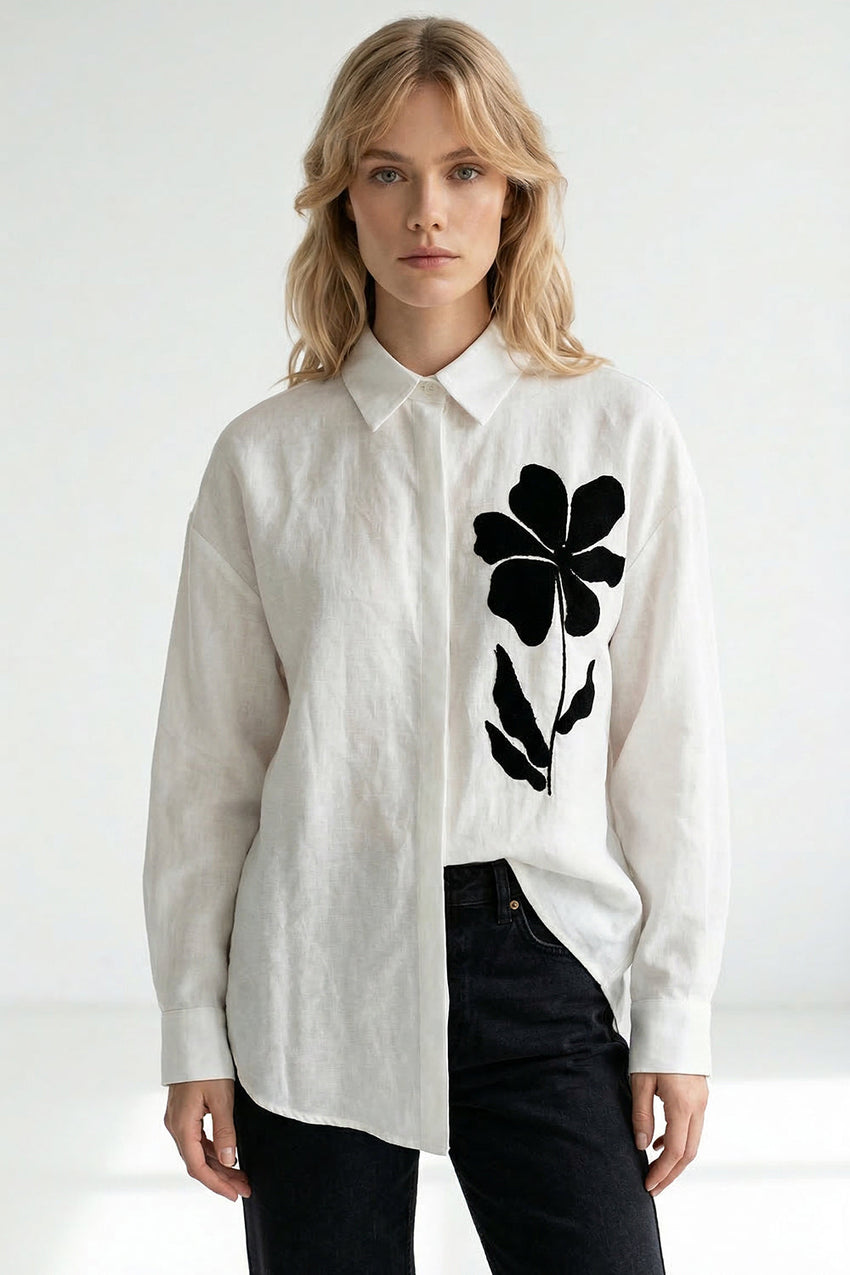Canon Long Sleeve Linen Shirt - WHITE