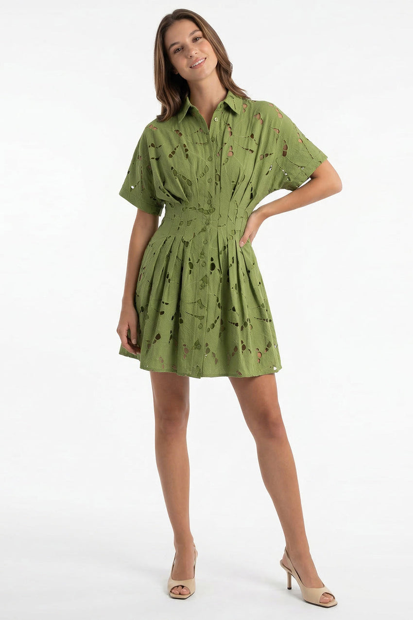 Short Sleeve Mini Dress - ECRU