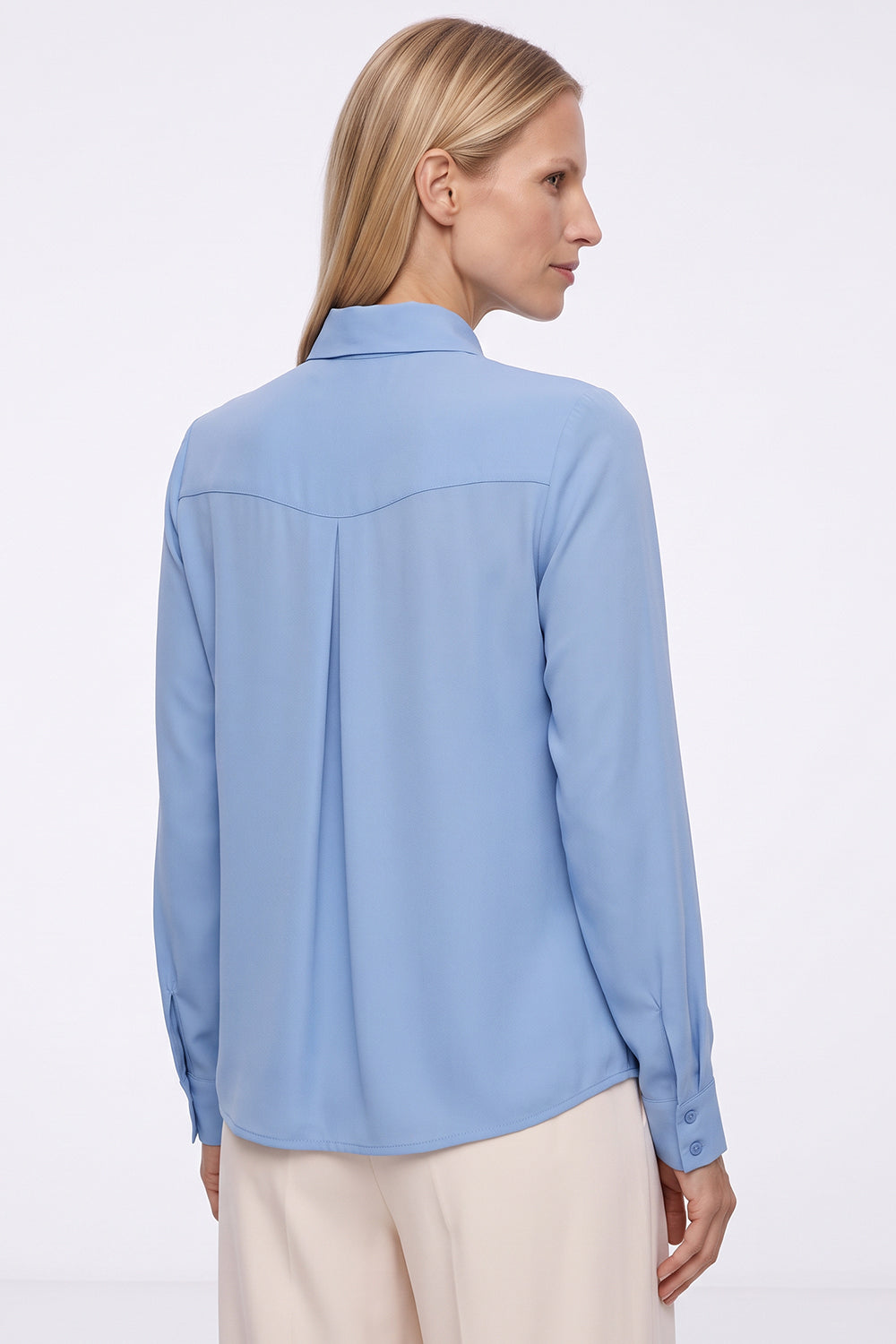 Long Sleeve Tie Neck Shirt with Cuffs - BLUE