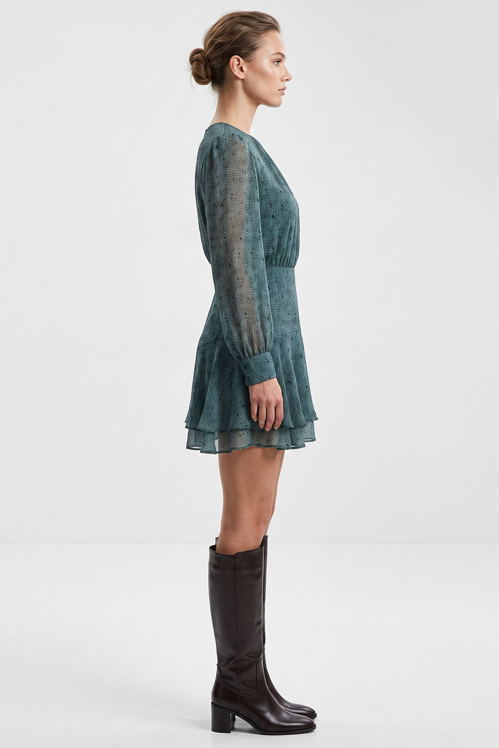 Round Neck Lined Flared Mini Dress - MULTICOLOR