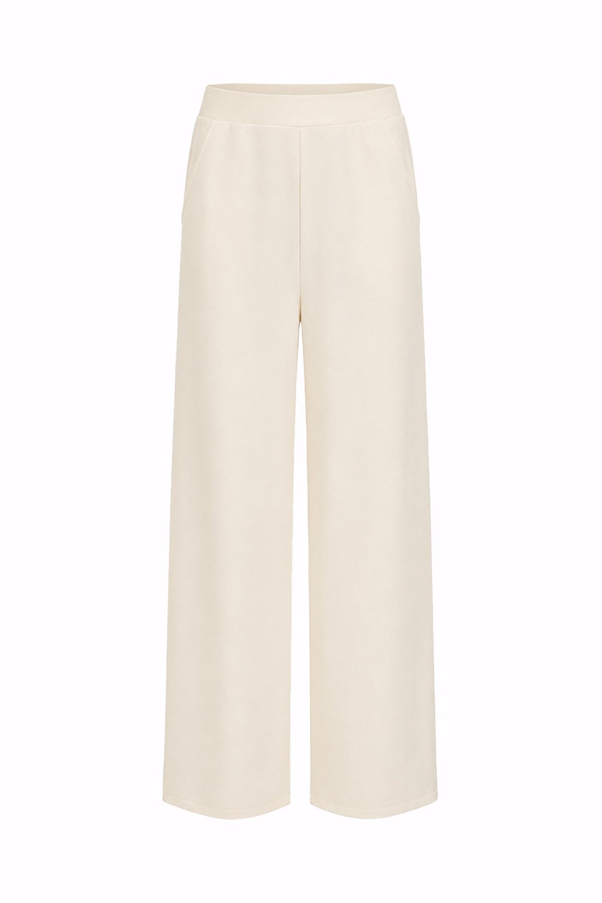 Shayna K Pants Wide Leg Knit Trousers - Ecru