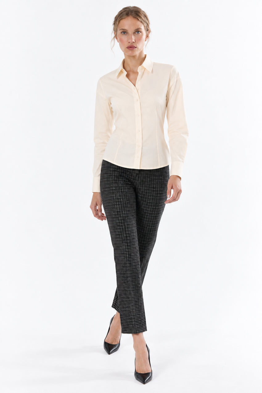 Long Sleeve Shirt with Back Pleats - CREAM