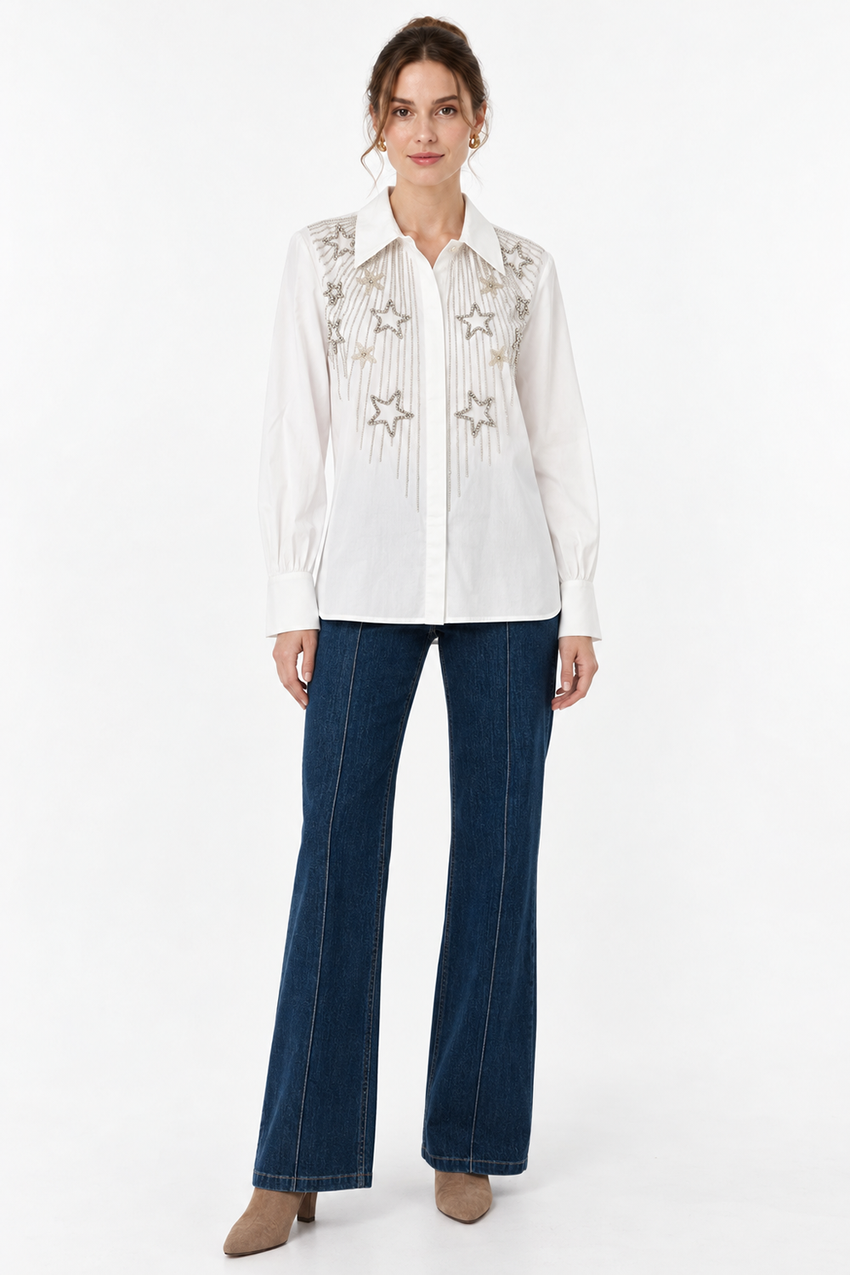 Piper Stone Embellished Shirt - ECRU
