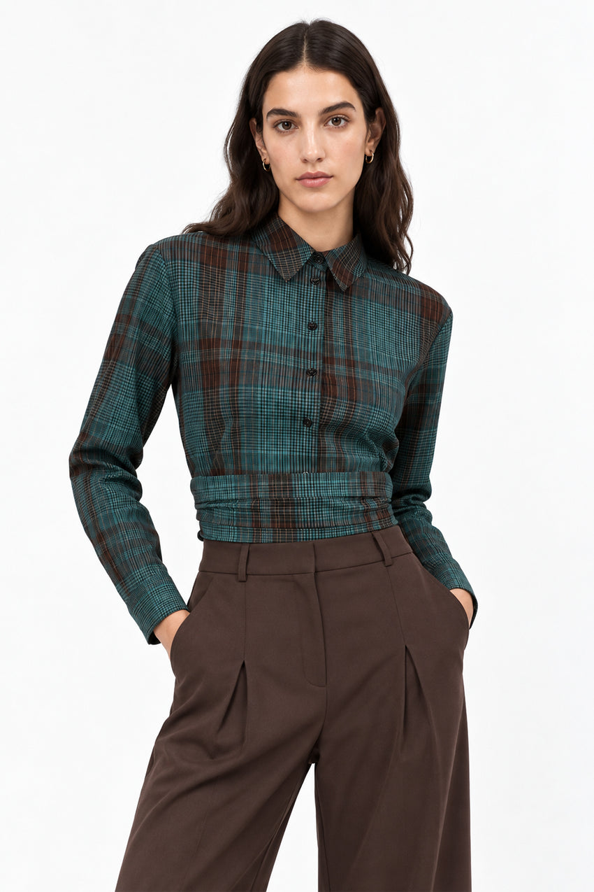 Shirred Side Zip Shirt - MULTICOLOR