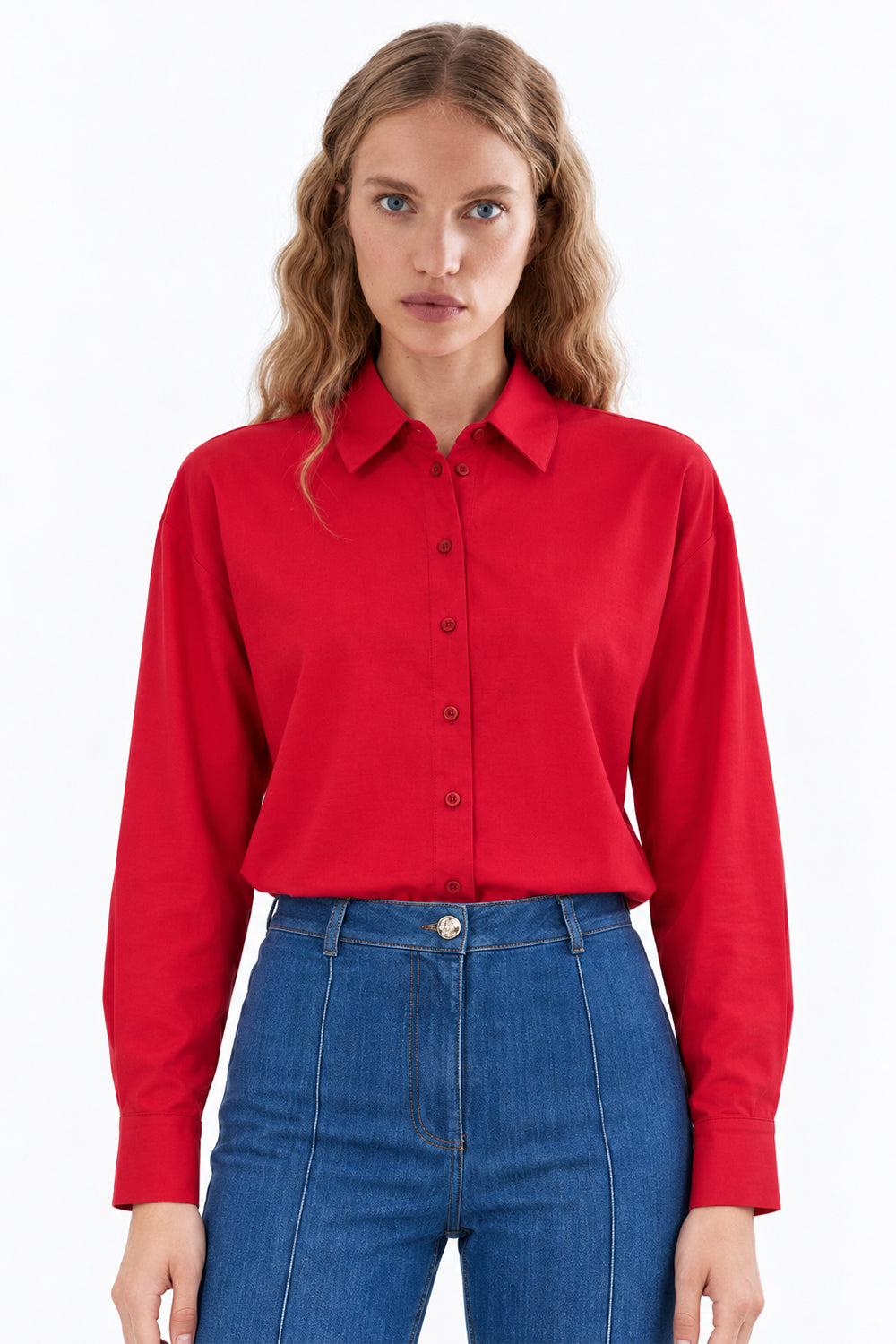 Long Sleeve Shirt with Back Pleats - RED