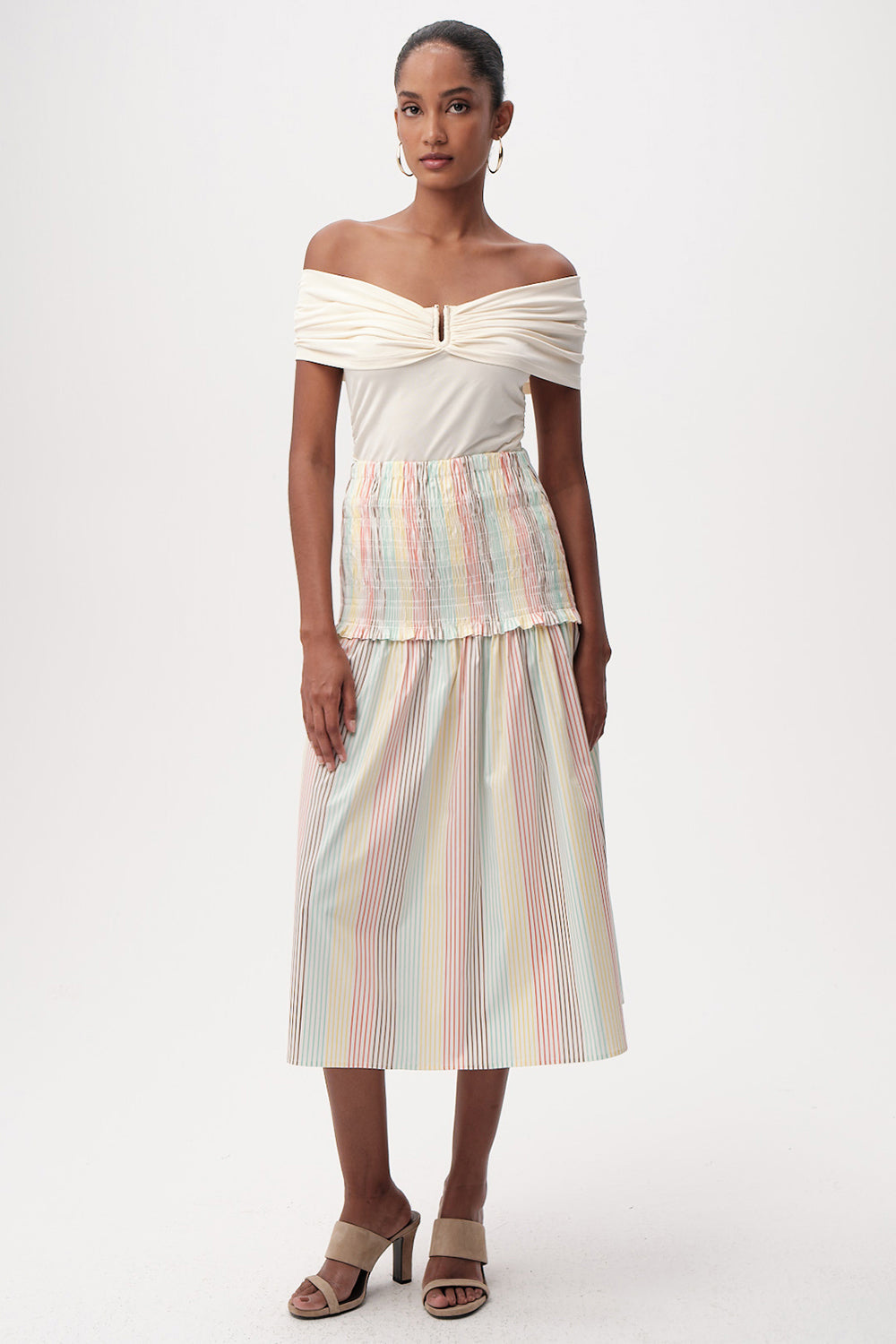 High-Waist Smocked Midi Skirt - MULTICOLOR