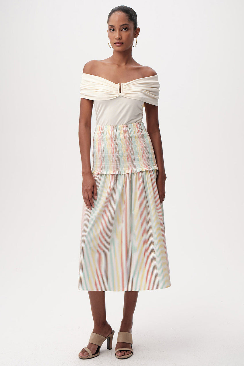 High-Waist Smocked Midi Skirt - MULTICOLOR