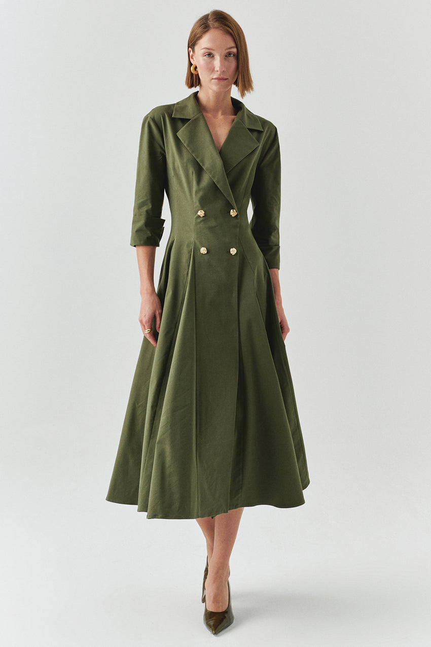 Estelle Pocketed Jacket Collar Dress Khaki