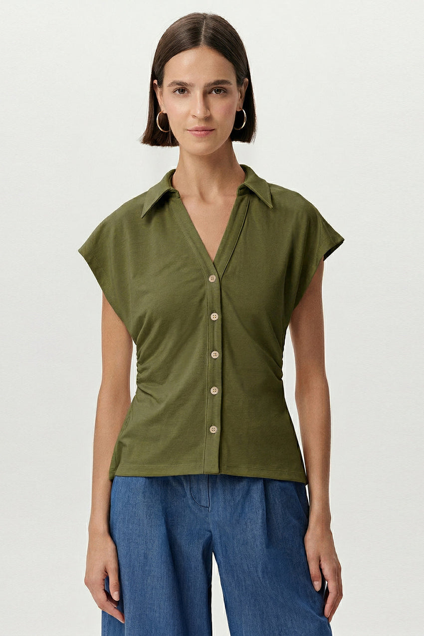 Siennal Slim Fit Knit Shirt - KHAKI