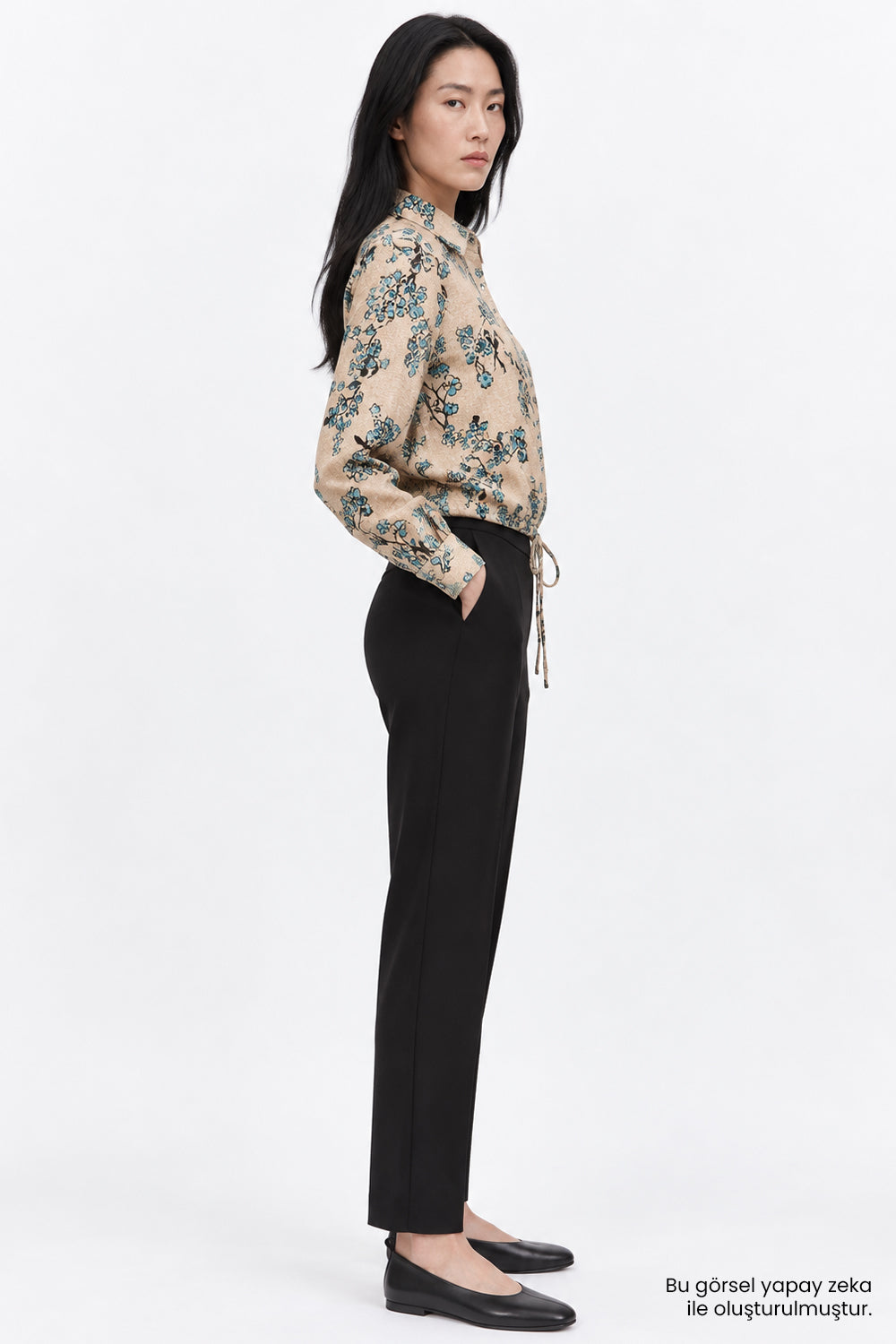 Collared Shirt with Elastic Hem - MULTICOLOR