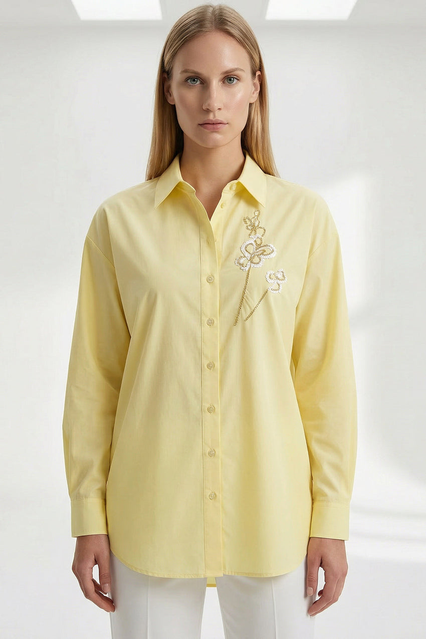 Bernetta Long Sleeve Cuffed Shirt - LIGHT YELLOW