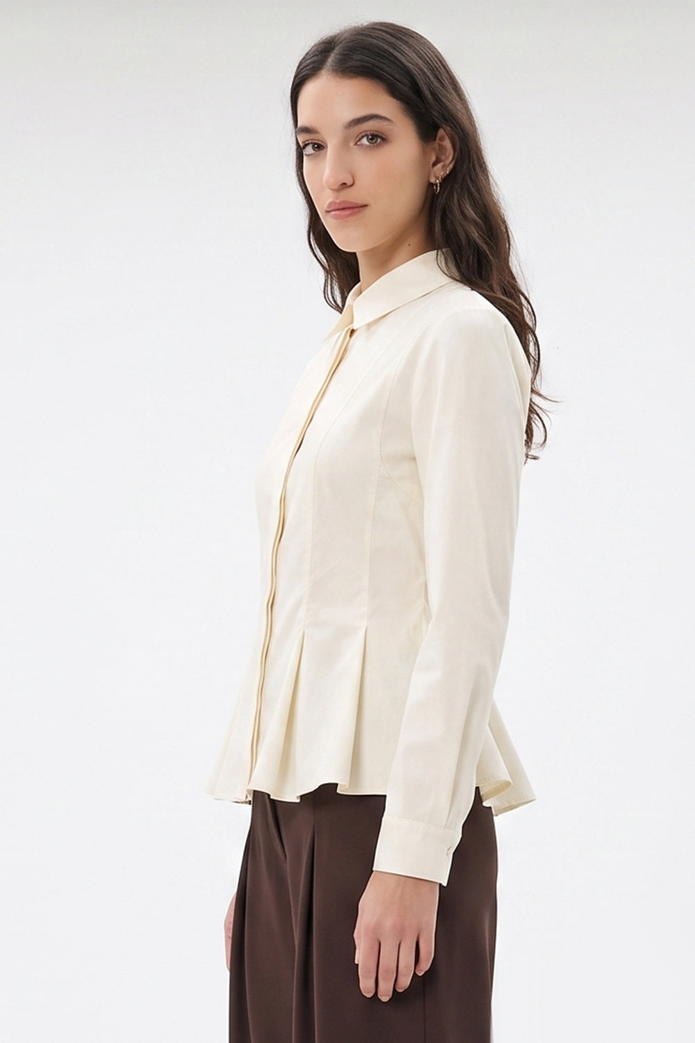 Fitted Pleated Long Sleeve Shirt - ECRU