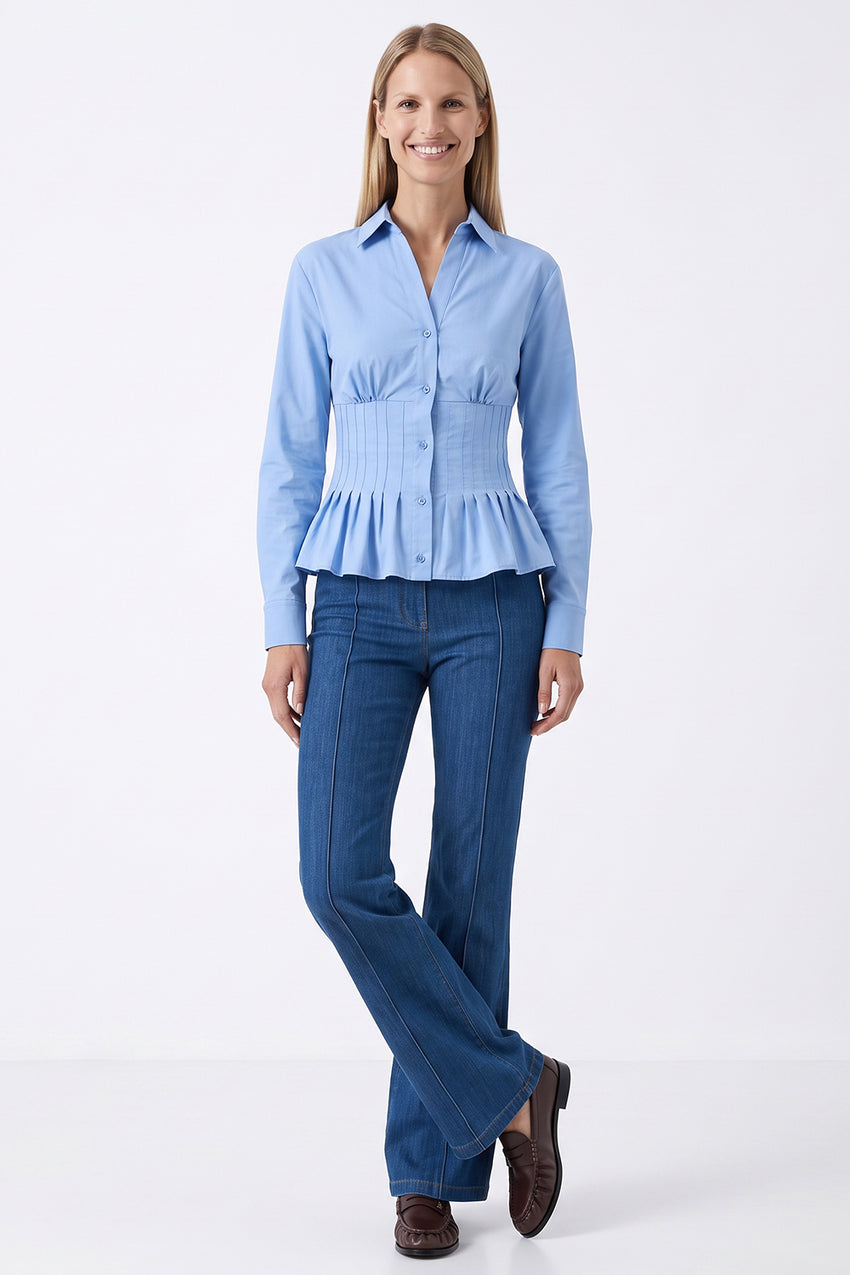 Fitted Long Sleeve Shirt with Cuffs - BLUE