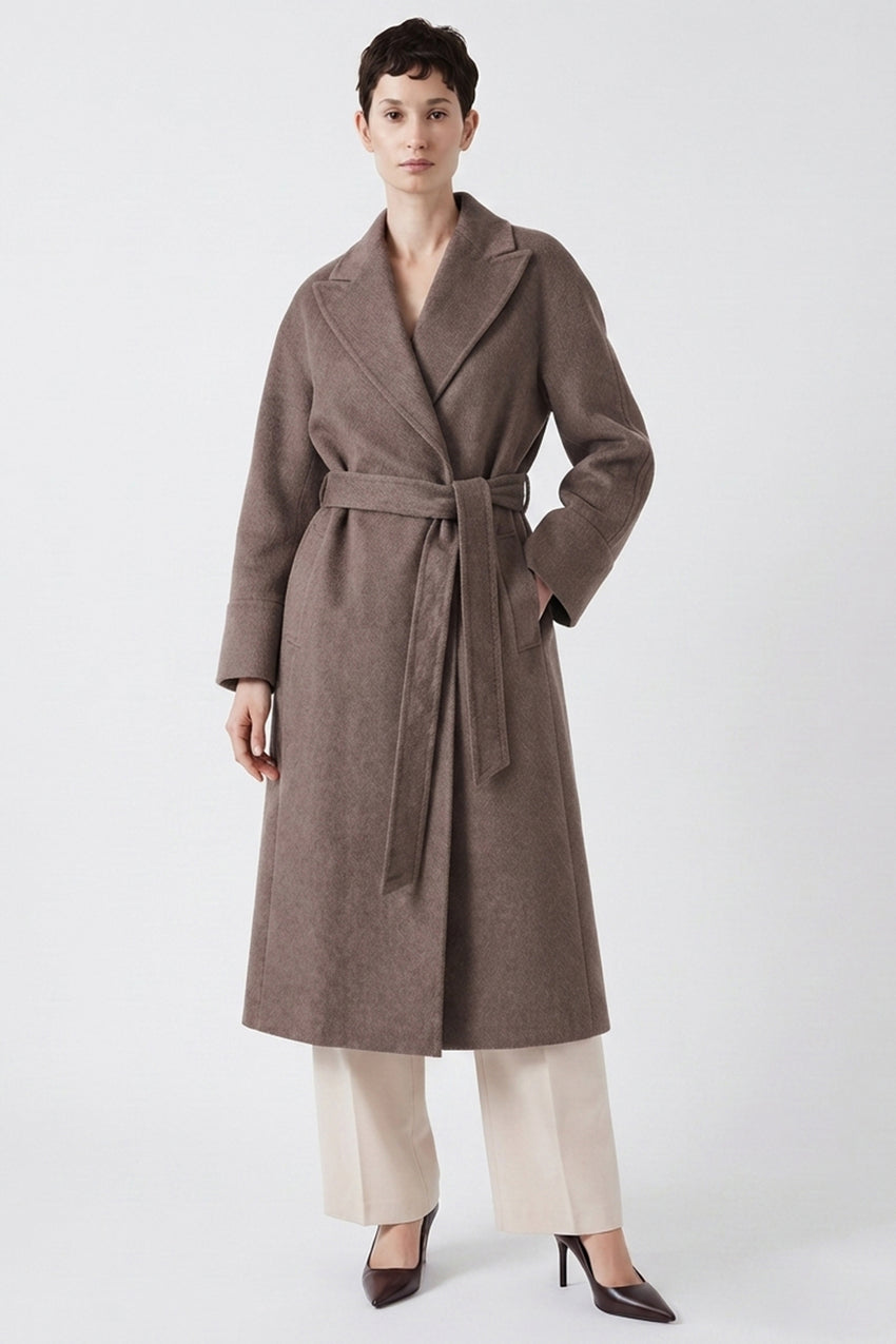 Raglan Sleeve Lined Coat with Belted Waist - BROWN
