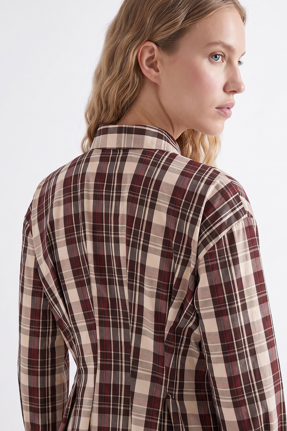 Long Sleeve Snap Button Shirt with Back Pleats - MULTICOLOR