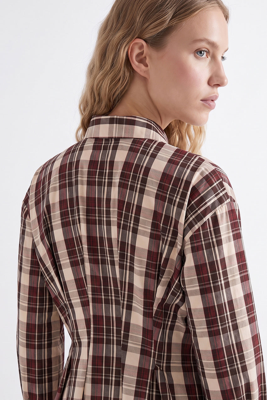 Long Sleeve Snap Button Shirt with Back Pleats - MULTICOLOR