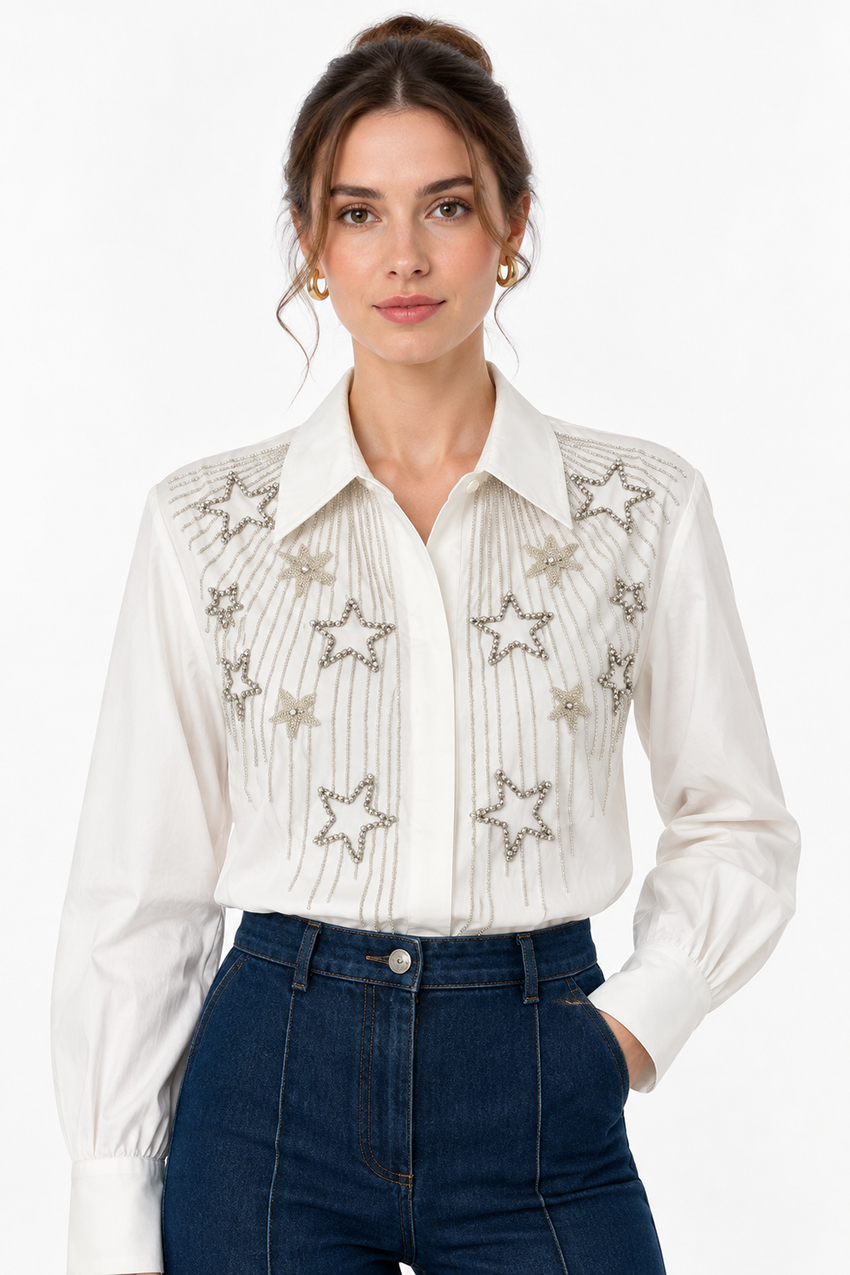 Piper Stone Embellished Shirt - ECRU