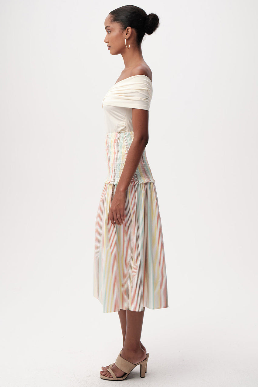 High-Waist Smocked Midi Skirt - MULTICOLOR
