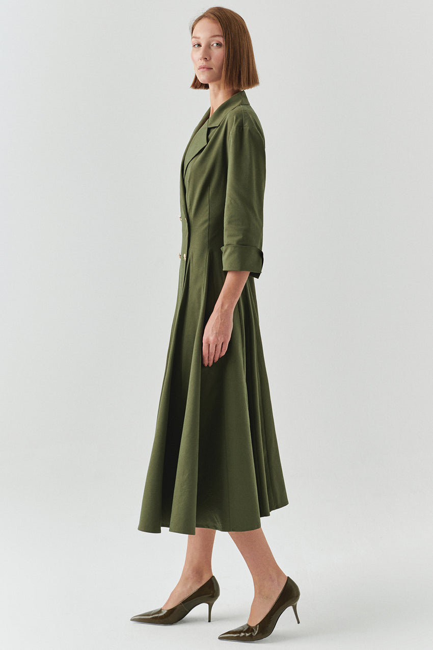 Estelle Pocketed Jacket Collar Dress Khaki