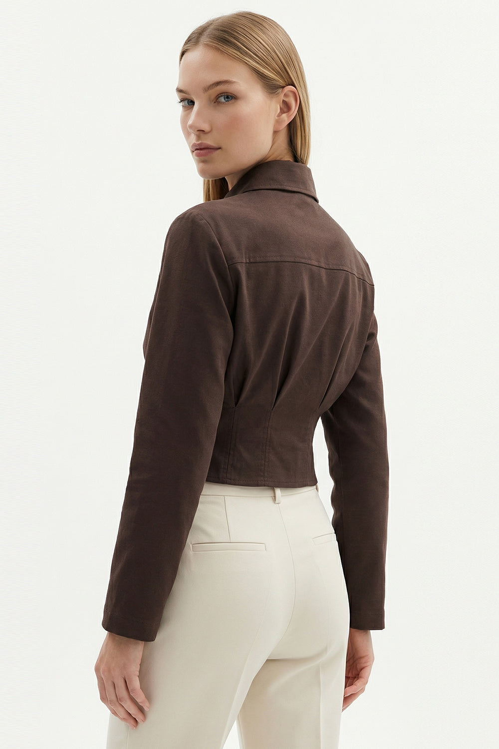 Long Sleeve Crop Shirt - BROWN