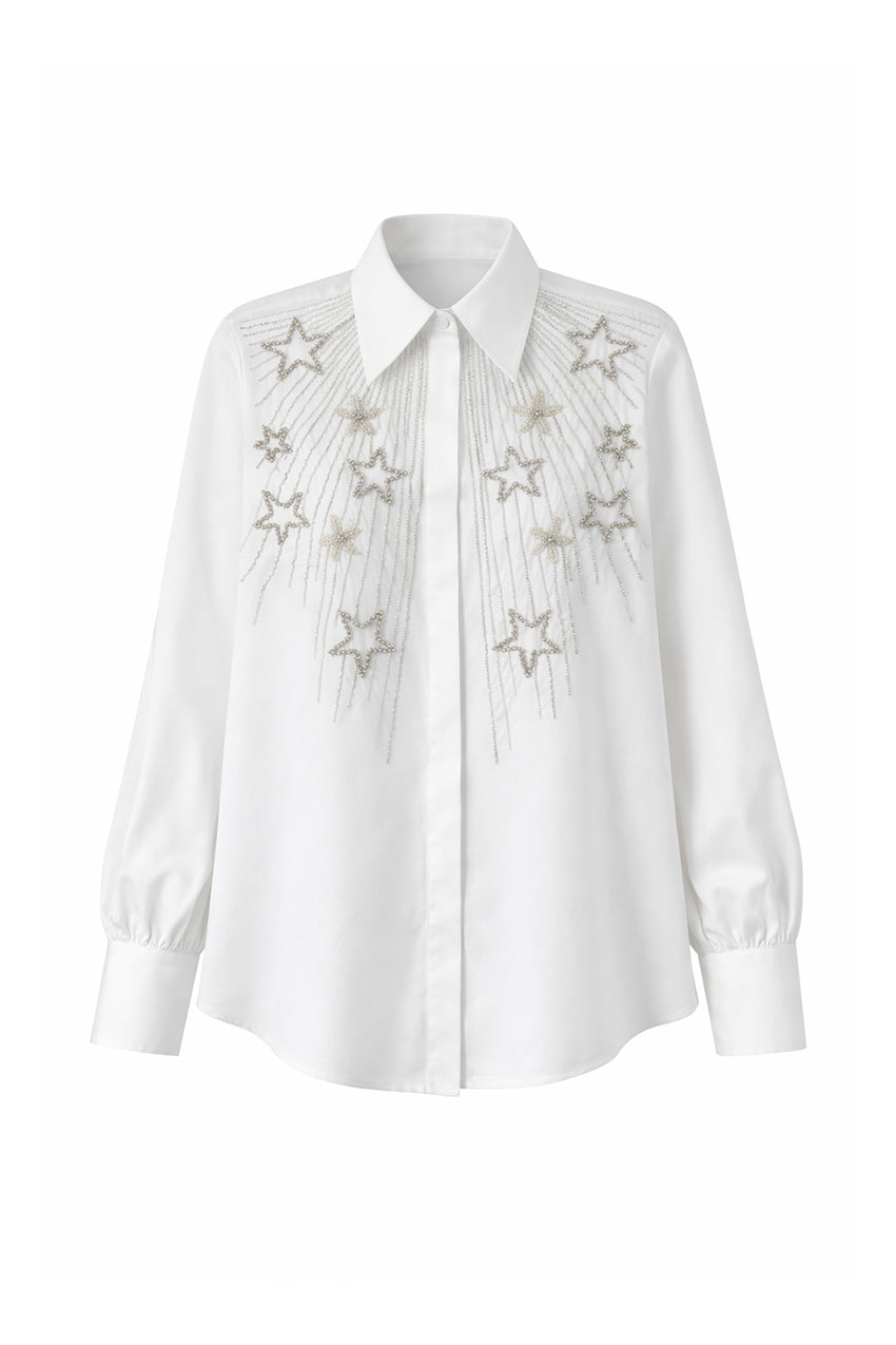 Regular Star Hand-Embroidered Cotton Shirt - Ecru