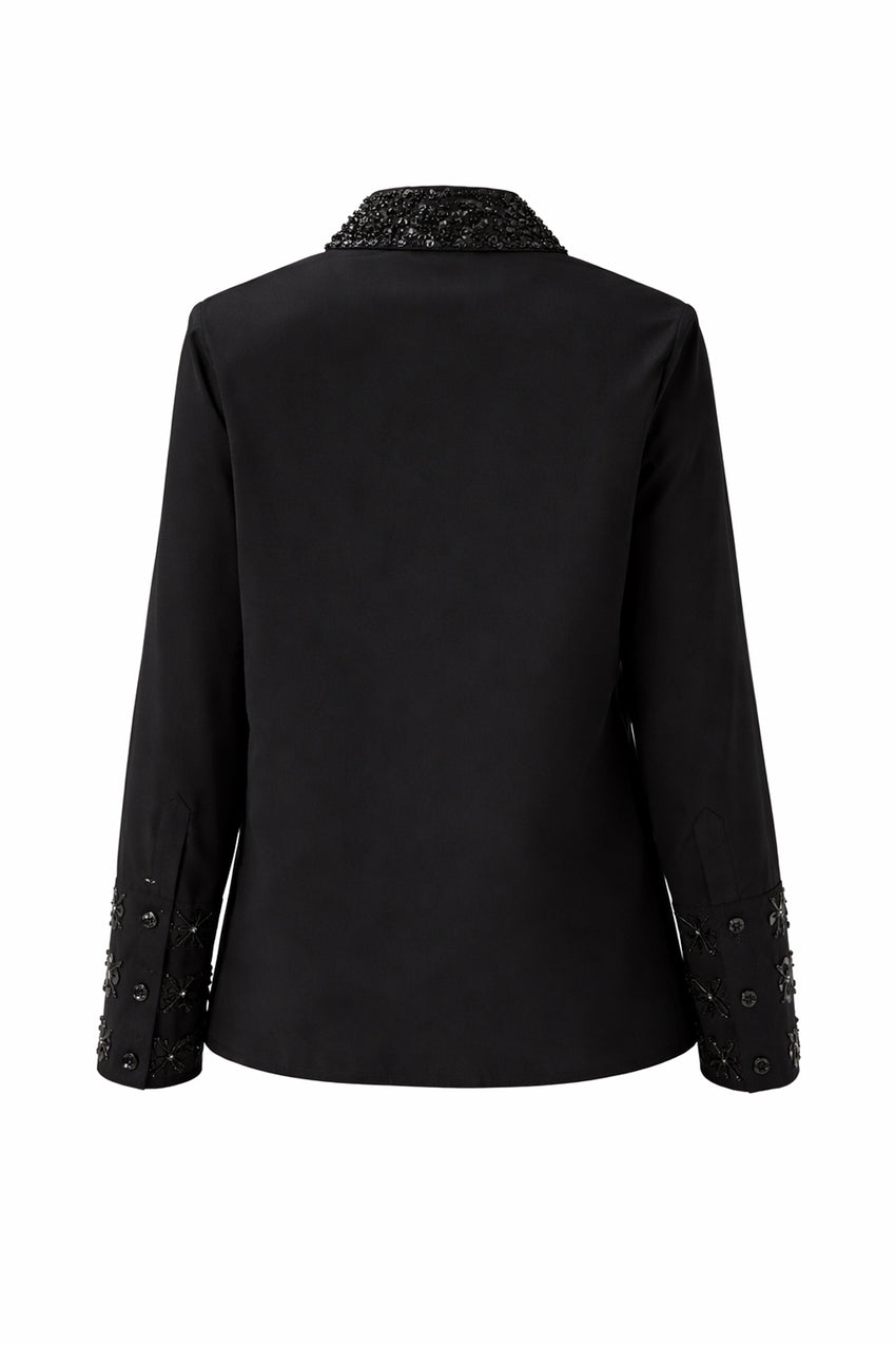 Regular Embroidered Sleeve Cotton Shirt - Black