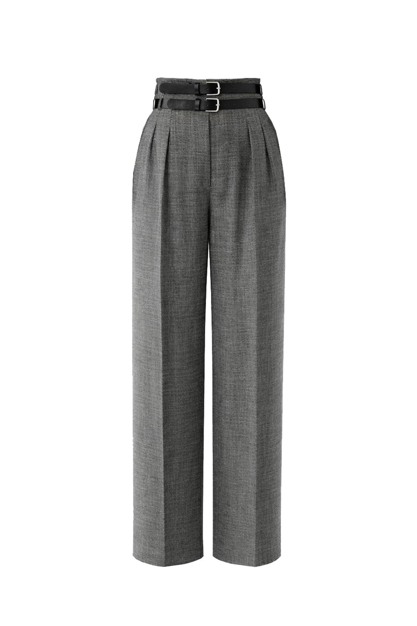 Regular Belted Pants - Grey