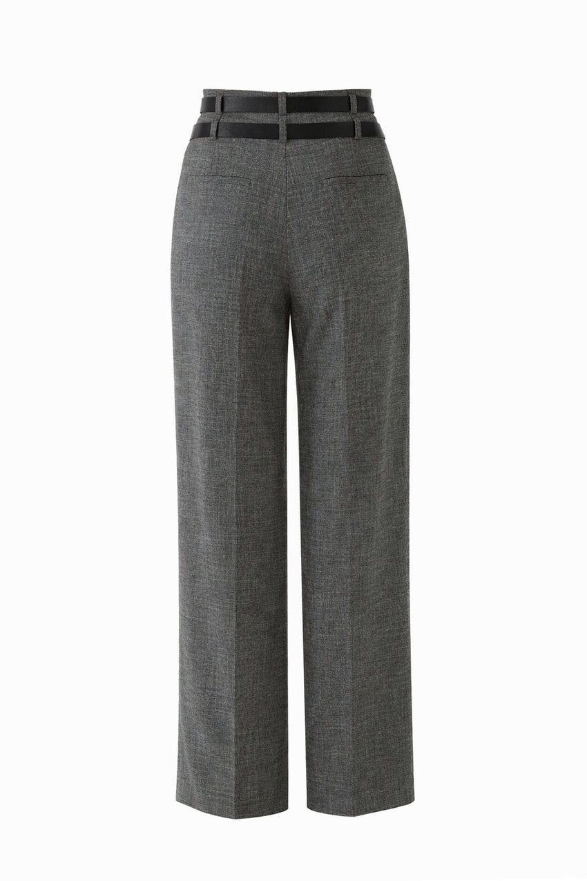 Regular Belted Pants - Grey