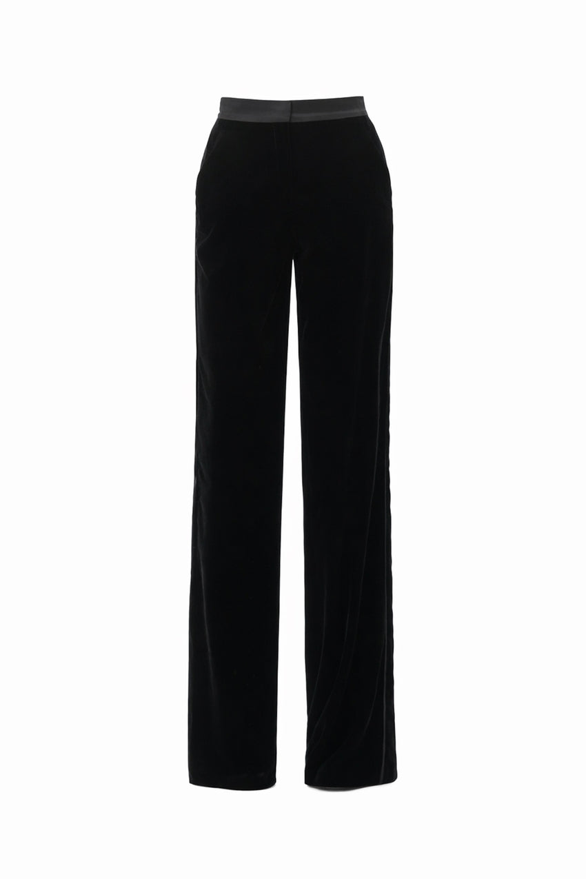 Regular Straight Cut Velvet Pants - Black