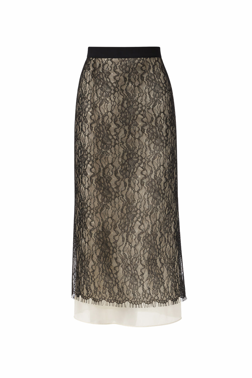 Regular Tulle Lace Midi Skirt - Black