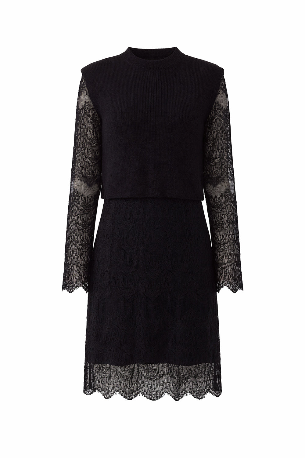 Knit Vest Lined Lace Dress – BLACK