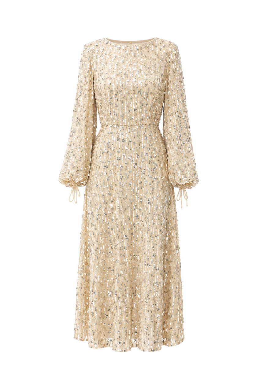 Sequin Detailed Midi Dress – ECRU