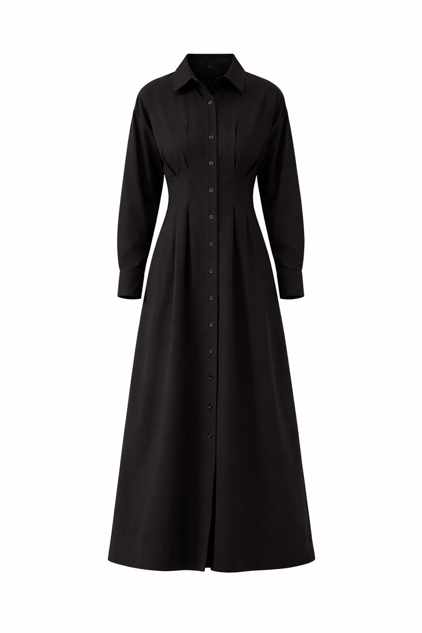 Fitted Waist Shirt Dress – BLACK