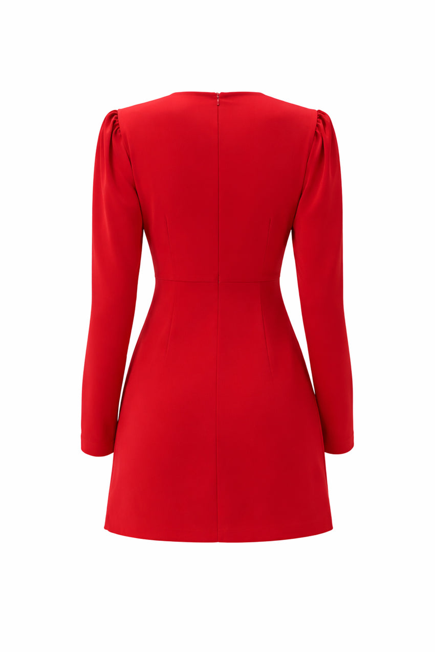 Regular Waist Detailed Crew Neck Midi Dress - Red