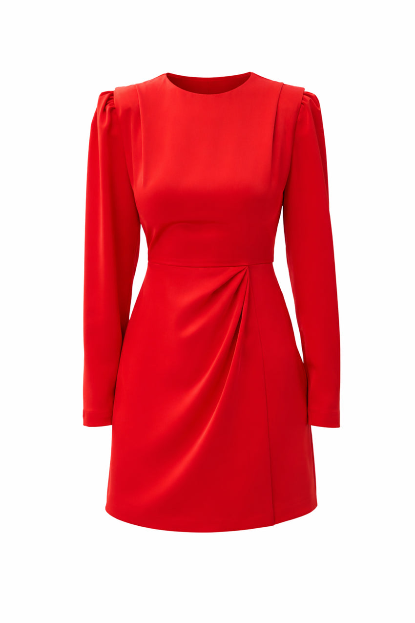 Regular Waist Detailed Crew Neck Midi Dress - Red