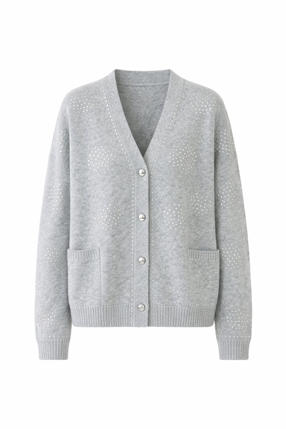 Regular Sequin Printed Cashmere Blend Cardigan - Grey