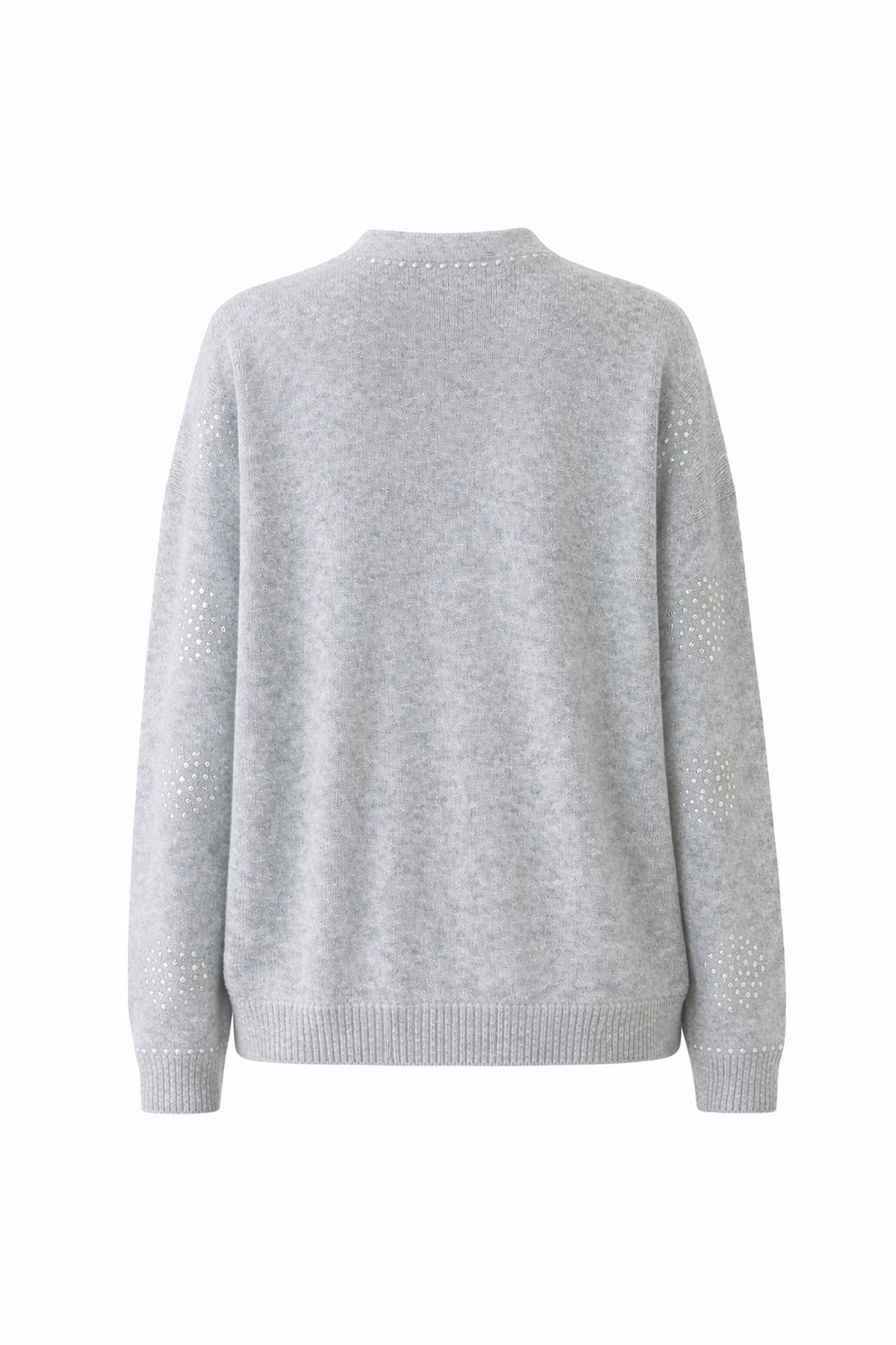 Regular Sequin Printed Cashmere Blend Cardigan - Grey