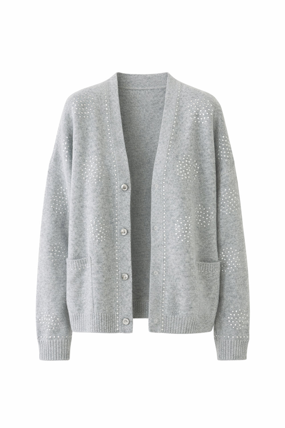 Regular Sequin Printed Cashmere Blend Cardigan - Grey