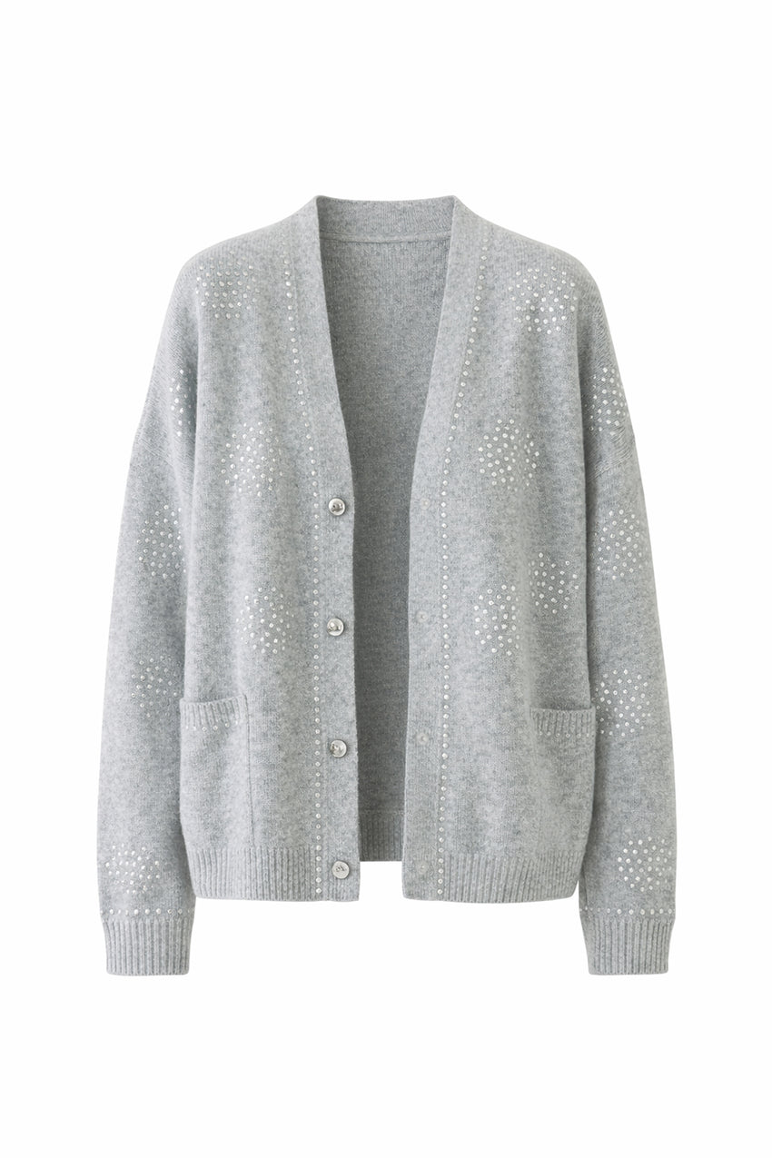 Asher Sequin Printed Cashmere Blend Cardigan – GREY