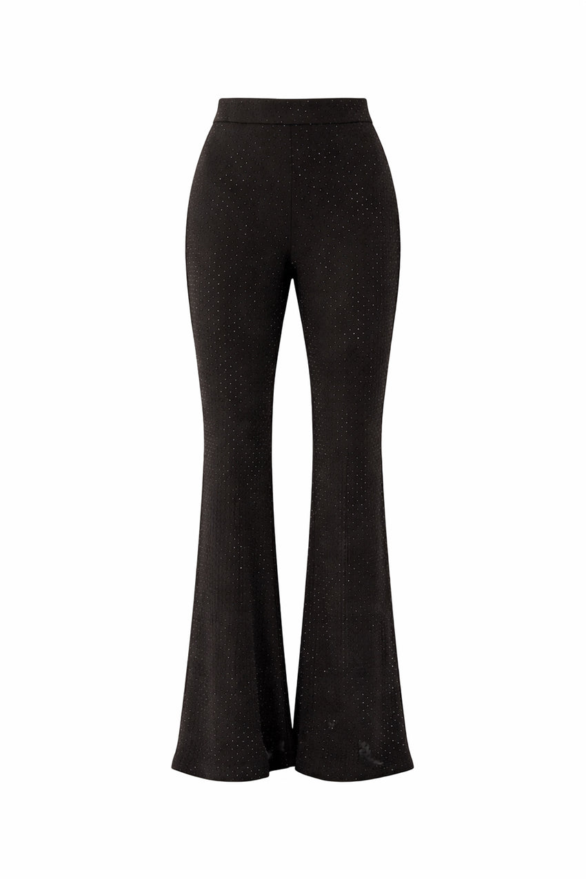 Slim Sequin Print Flared Knit Pants - Black